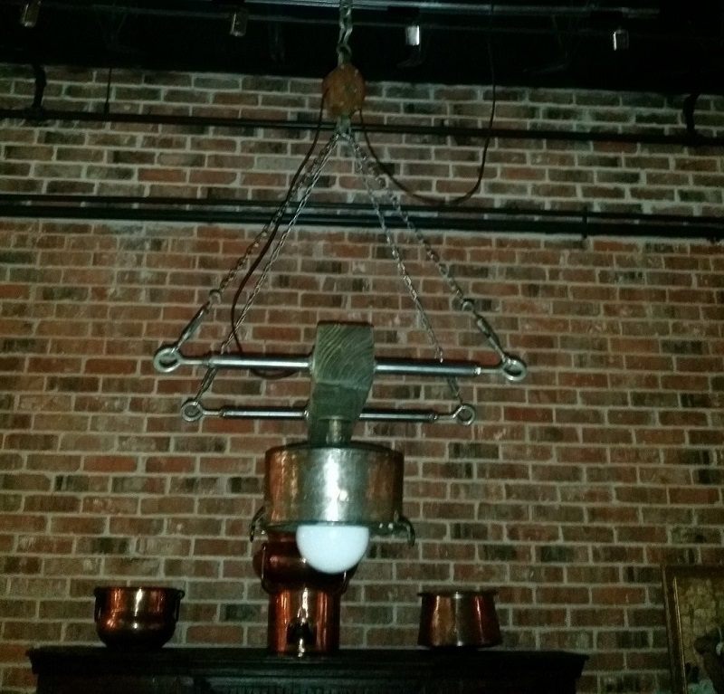 Copper pot chandelier
