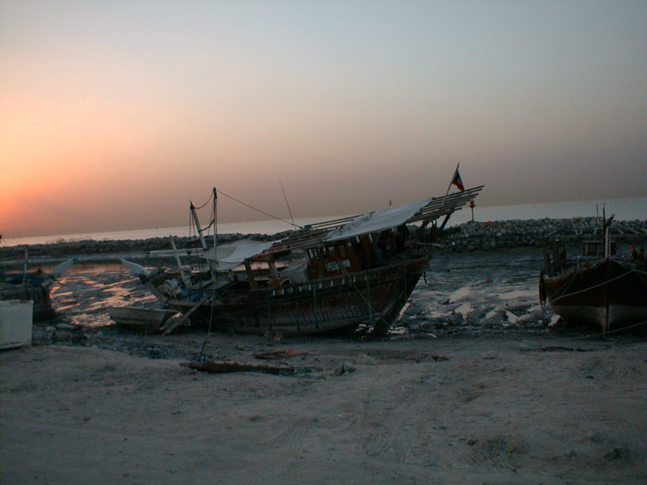 Dhows at sunset in Kuwait